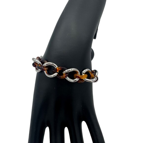 Silver & Amber Link Bracelet Unique Chain Design - Picture 2 of 3